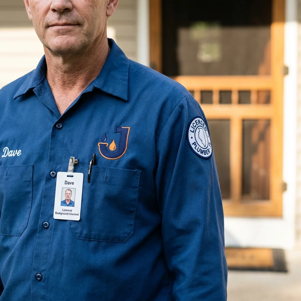 Licensed plumber showing ID badge in Rushville, IN